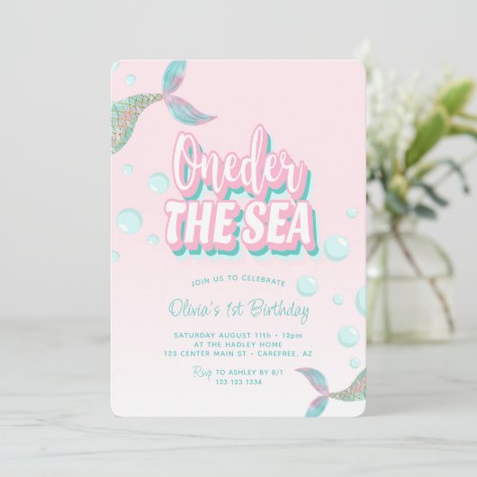 Oneder Het Zee Zeemeermin 1e Verjaardag Kaart (Staand voorkant)