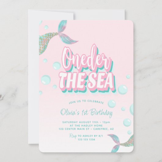 Oneder Het Zee Zeemeermin 1e Verjaardag Kaart (Voorkant)