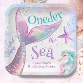 Oneder Het Zee Zeemeermin 1e Verjaardag Roze Paars Papieren Bordje
