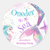Oneder Het Zee Zeemeermin 1e Verjaardag Roze Paars Ronde Sticker (Voorkant)