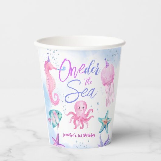 ONEder Het Zee | Zeemeermin 1e verjaardag Schattig Papieren Bekers (Voorkant)