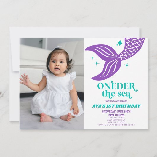 ONEder Het Zee Zeemeermin 1e Verjaardagsfeest Kaart (Voorkant)