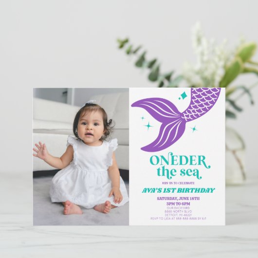 ONEder Het Zee Zeemeermin 1e Verjaardagsfeest Kaart (Staand voorkant)