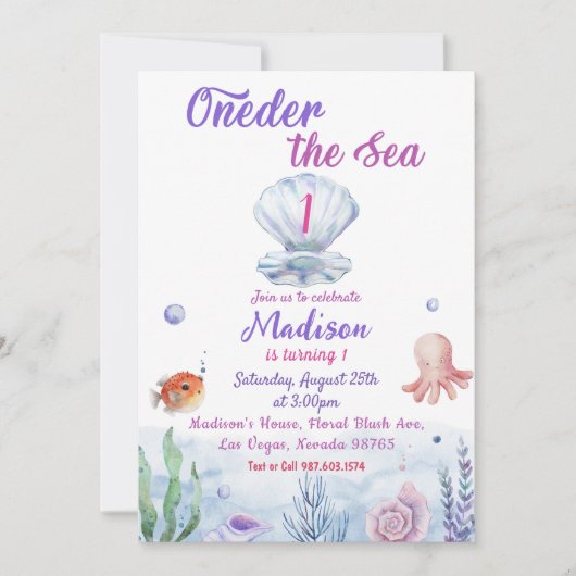 Oneder Het Zee Zeemeermin 1e Verjaardagsfeest Kaart (Voorkant)