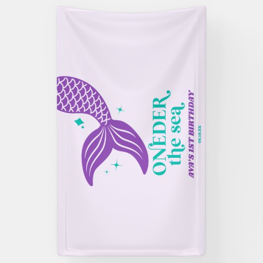 ONEder Het Zee Zeemeermin 1e Verjaardagsfeest Spandoek (Verticaal)