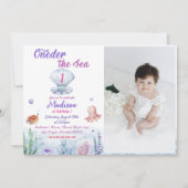 Oneder Het Zee Zeemeermin 1e Verjaardagsfeestfoto Kaart (Voorkant)