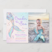 Oneder Het Zee Zeemeermin 1e Verjaardagsfeestfoto Kaart (Voorkant)