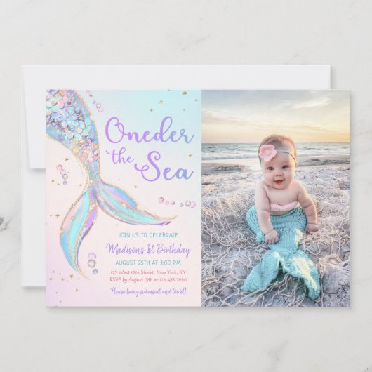 Oneder Het Zee Zeemeermin 1e Verjaardagsfeestfoto Kaart (Voorkant)