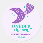ONEder Het Zee Zeemeermin 1e Verjaardagsfeestje Fa Ronde Sticker (Voorkant)