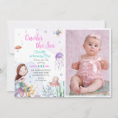 Oneder Het Zee Zeemeermin Meisje 1e Verjaardag Fot Kaart (Voorkant)
