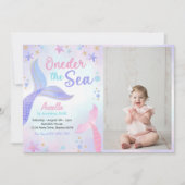 Oneder Het Zee Zeemeermin Meisje 1e Verjaardag Fot Kaart (Voorkant)