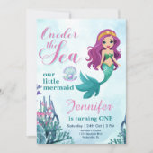 Oneder het zee zeemeermin paarse 1e verjaardag mei kaart (Voorkant)