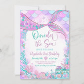 Oneder het Zee Zeemeermin Paarse Blauwgroen Eerste Kaart (Voorkant)