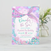 Oneder het Zee Zeemeermin Paarse Blauwgroen Eerste Kaart (Staand voorkant)