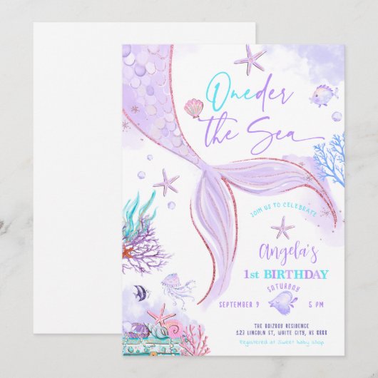 ONEder het Zee Zeemeermin Paarse Blauwgroen Eerste Kaart (Voorkant / Achterkant)