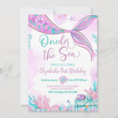 Oneder het Zee Zeemeermin Paarse Blauwgroen Eerste Kaart (Voorkant)