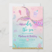 Oneder het Zee Zeemeermin Roze Paarse Verjaardag Kaart (Voorkant)