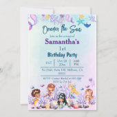 Oneder het zee zeemeermin schattig kinder blauw 1e kaart (Voorkant)