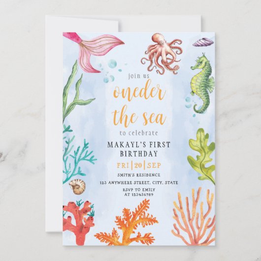 oneder het zee zeemeermin thema Feest eerste Verja Kaart (Voorkant)