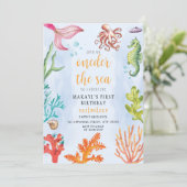 oneder het zee zeemeermin thema Feest eerste Verja Kaart (Staand voorkant)