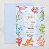 oneder het zee zeemeermin thema Feest eerste Verja Kaart (Voorkant / Achterkant)