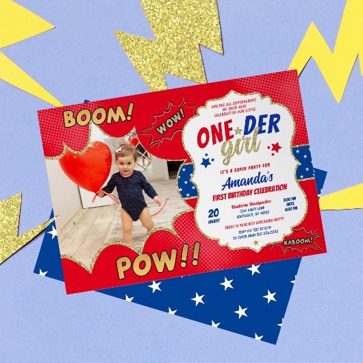 ONEder Meisje Eerste Verjaardag Foto Kaart