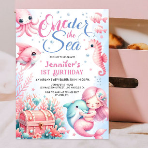 ONEder Onder De Zee! 1st Verjaardag Roze Cute Ocea Kaart