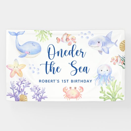 Oneder The Sea 1e verjaardag onder de zee Spandoek (Horizontaal)