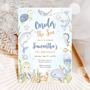 Oneder The Sea 1e verjaardagsuitnodiging Kaart