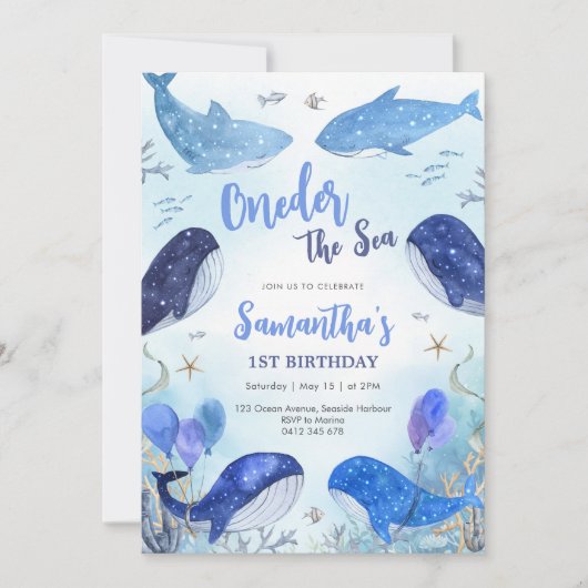 Oneder The Sea 1st Birthday Invitation Kaart (Voorkant)