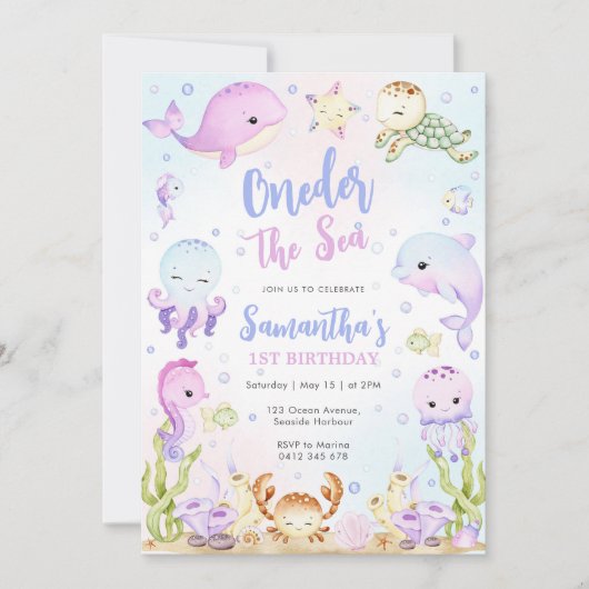 Oneder The Sea 1st Birthday Invitation Kaart (Voorkant)