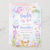 Oneder The Sea 1st Birthday Invitation Kaart (Voorkant / Achterkant)