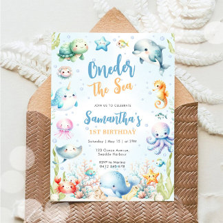 Oneder The Sea 1st Birthday Invitation Kaart