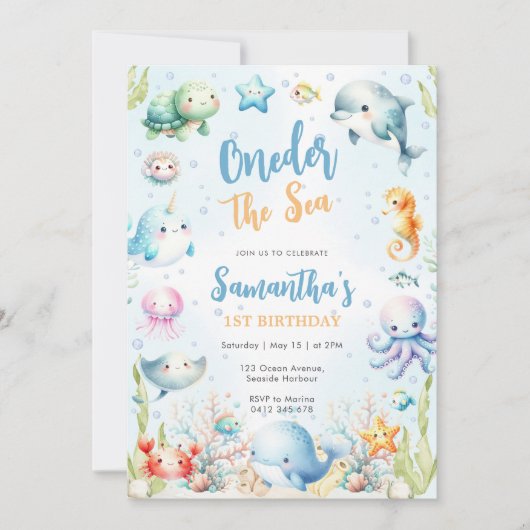 Oneder The Sea 1st Birthday Invitation Kaart (Voorkant)
