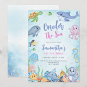 Oneder The Sea 1st Birthday Invitation Kaart (Voorkant / Achterkant)