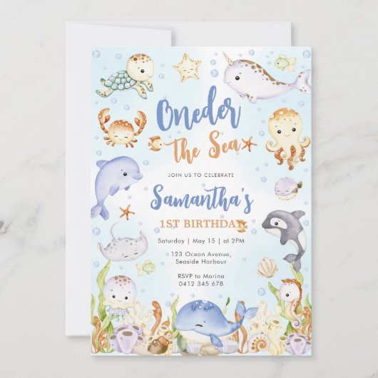 Oneder The Sea 1st Birthday Invitation Kaart (Voorkant)