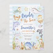 Oneder The Sea 1st Birthday Invitation Kaart (Voorkant / Achterkant)