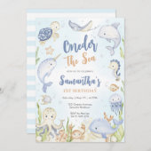 Oneder The Sea 1st Birthday Invitation Kaart (Voorkant / Achterkant)