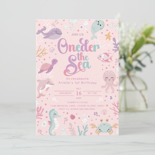 Oneder the Sea Birthday Invitation. Ocean Birthday Kaart (Staand voorkant)