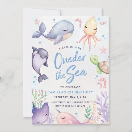 Oneder the Sea Blauwe Jongen Eerste Verjaardagsfee Kaart (Voorkant)