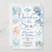 ONEder The Sea Boy 1st Birthday Cute Blue Ocean  Kaart (Voorkant)