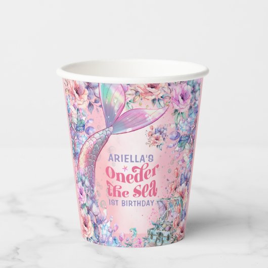 Oneder The Sea Flower Glitter Mermaid Tail  Papieren Bekers (Voorkant)