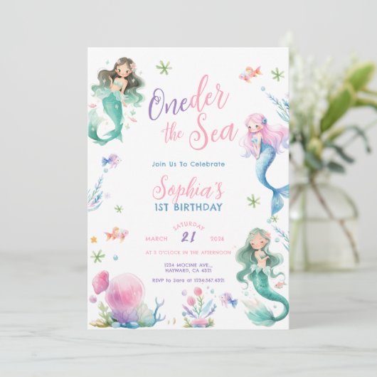 ONEder the Sea Little Mermaid First Birthday Kaart (Staand voorkant)
