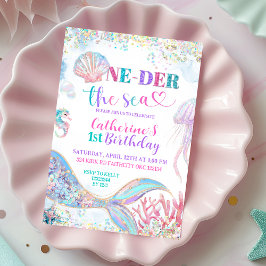Oneder the sea mermaid 1st birthday invitation Kaart