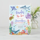 Oneder the Sea Party 1st Birthday Invitation Kaart (Staand voorkant)