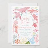 Oneder The Sea Roze Oceaandieren 1e Verjaardag Kaart (Voorkant)