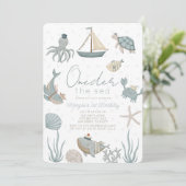 Oneder the Zee Creatures Blue Boy 1st Birthday Kaart (Staand voorkant)