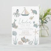 Oneder the Zee Creatures Blue Boy Birthday Kaart (Staand voorkant)