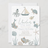 Oneder the Zee Creatures Blue Boy Birthday Kaart (Voorkant)