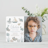 Oneder the Zee Creatures Blue Boy Verjaardagsfoto Kaart (Staand voorkant)